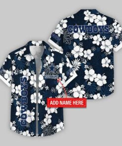 Custom Name Dallas Cowboys Hibicus Pattern Hawaiian Shirt For Fans