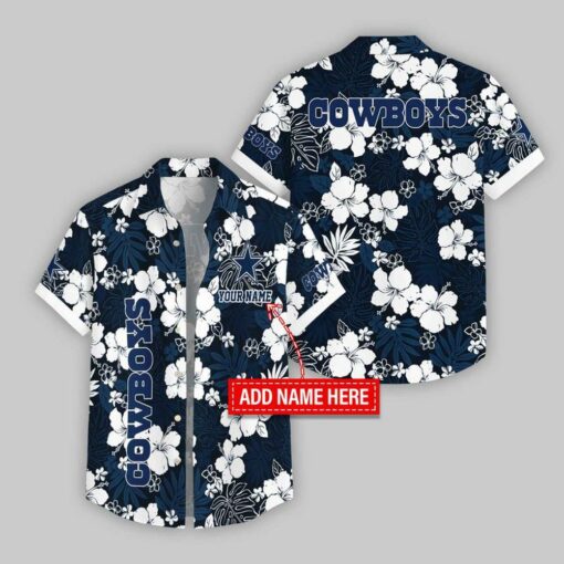 Custom Name Dallas Cowboys Hibicus Pattern Hawaiian Shirt For Fans