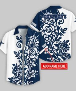 Custom Name Dallas Cowboys Rose Branch Pattern Hawaiian Shirt For Fans