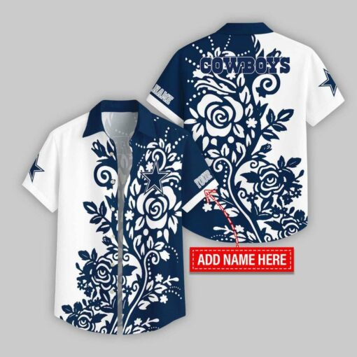 Custom Name Dallas Cowboys Rose Branch Pattern Hawaiian Shirt For Fans