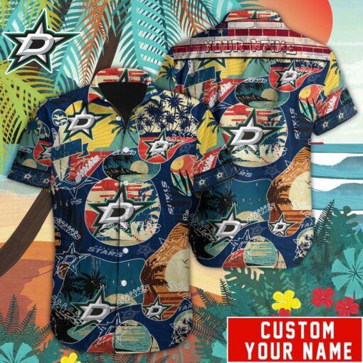 Custom Name Dallas Stars Retro Beach Summer Hawaiian Shirt