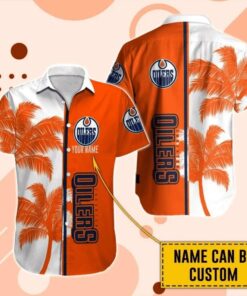 Custom Name Edmonton Oilers Tropical Sunset Palm Summer Hawaiian Shirt