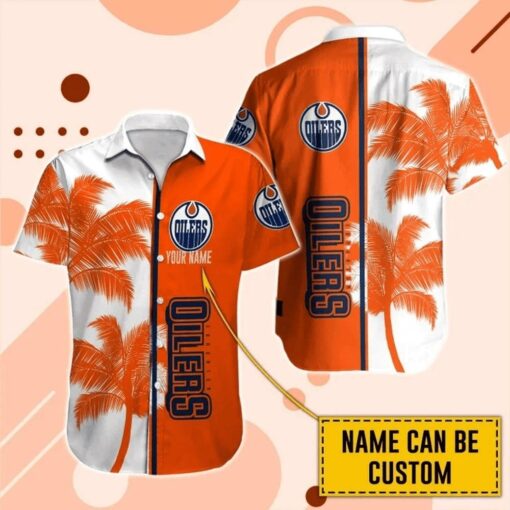 Custom Name Edmonton Oilers Tropical Sunset Palm Summer Hawaiian Shirt