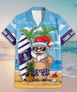 Custom Name Fremantle AFL Santa Claus On Beach Hawaiian Shirts
