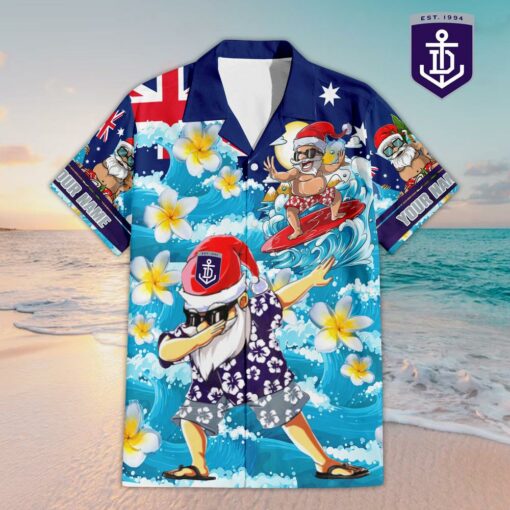 Custom Name Fremantle AFL Santa Claus Team Hawaiian Shirts