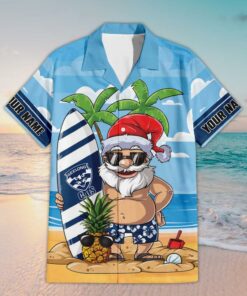 Custom Name Geelong AFL Santa Claus On Beach Hawaiian Shirts