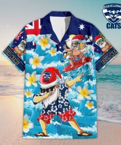 Custom Name Geelong AFL Santa Claus Team Hawaiian Shirts