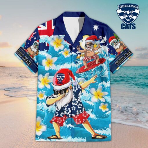 Custom Name Geelong AFL Santa Claus Team Hawaiian Shirts