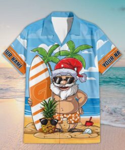 Custom Name Giants AFL Santa Claus On Beach Hawaiian Shirts