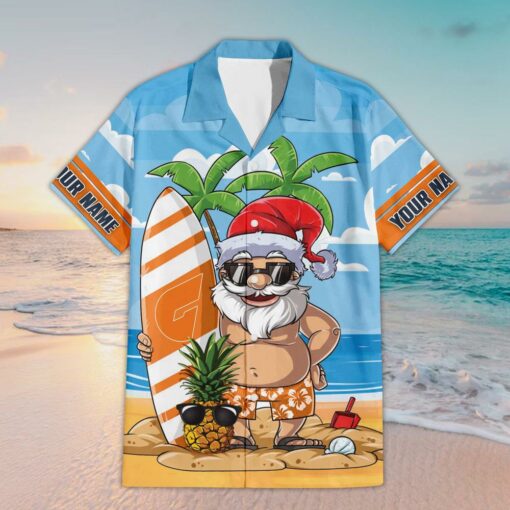 Custom Name Giants AFL Santa Claus On Beach Hawaiian Shirts