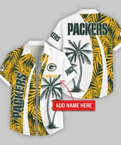 Custom Name Green Bay Packers Coconut Pattern Hawaiian Shirt For Fans
