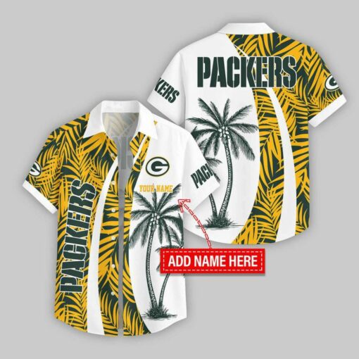 Custom Name Green Bay Packers Coconut Pattern Hawaiian Shirt For Fans