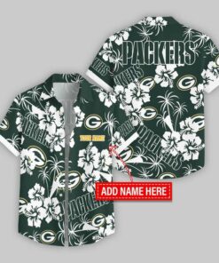 Custom Name Green Bay Packers Hibicus Pattern Hawaiian Shirt For Fans