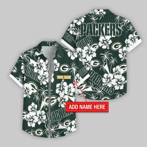 Custom Name Green Bay Packers Hibicus Pattern Hawaiian Shirt For Fans