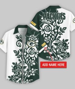 Custom Name Green Bay Packers Rose Branch Pattern Hawaiian Shirt For Fans