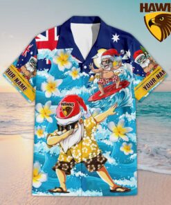 Custom Name Hawthorn Football AFL Santa Claus Team Hawaiian Shirts