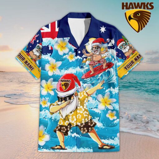Custom Name Hawthorn Football AFL Santa Claus Team Hawaiian Shirts