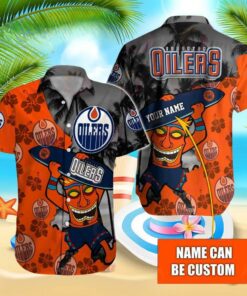 Custom Name Island Vibes Edmonton Oilers Summer Hawaiian Shirt