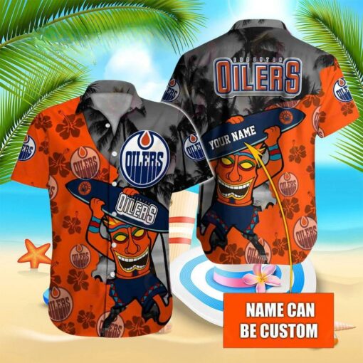 Custom Name Island Vibes Edmonton Oilers Summer Hawaiian Shirt