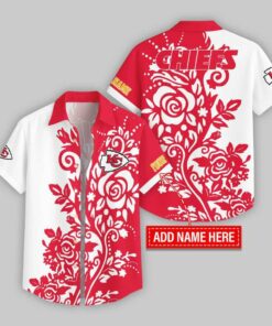 Custom Name Kansas City Chiefs Rose Branch Pattern Hawaiian Shirt For Fans