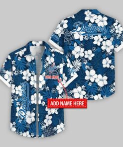 Custom Name Los Angeles Dodgers Hibicus Pattern Hawaiian Shirt For Fans