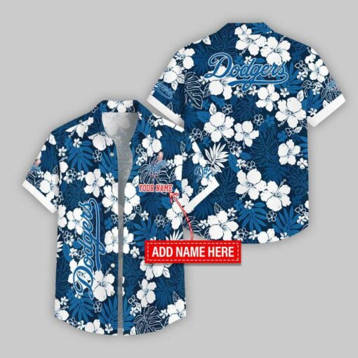 Custom Name Los Angeles Dodgers Hibicus Pattern Hawaiian Shirt For Fans