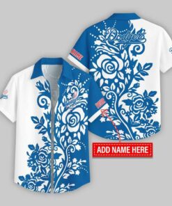 Custom Name Los Angeles Dodgers Rose Branch Pattern Hawaiian Shirt For Fans