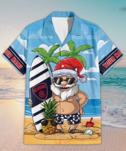 Custom Name Melbourne AFL Santa Claus On Beach Hawaiian Shirts