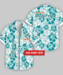 Custom Name Miami Dolphins Flowers Pattern Hawaiian Shirt For Fans