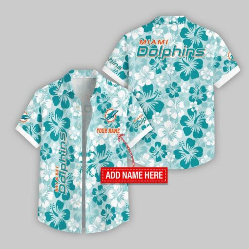 Custom Name Miami Dolphins Flowers Pattern Hawaiian Shirt For Fans