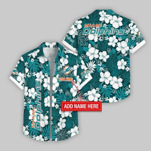 Custom Name Miami Dolphins Hibicus Pattern Hawaiian Shirt For Fans