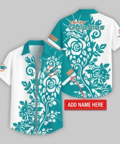 Custom Name Miami Dolphins Rose Branch Pattern Hawaiian Shirt For Fans