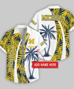 Custom Name Michigan Wolverines Coconut Pattern Hawaiian Shirt For Fans