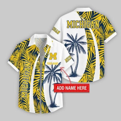 Custom Name Michigan Wolverines Coconut Pattern Hawaiian Shirt For Fans