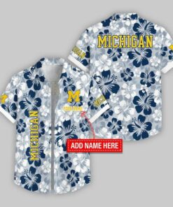 Custom Name Michigan Wolverines Flowers Pattern Hawaiian Shirt For Fans