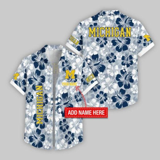 Custom Name Michigan Wolverines Flowers Pattern Hawaiian Shirt For Fans