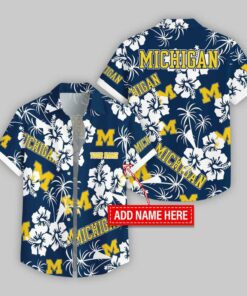 Custom Name Michigan Wolverines Hibicus Hawaiian Shirt For Fans
