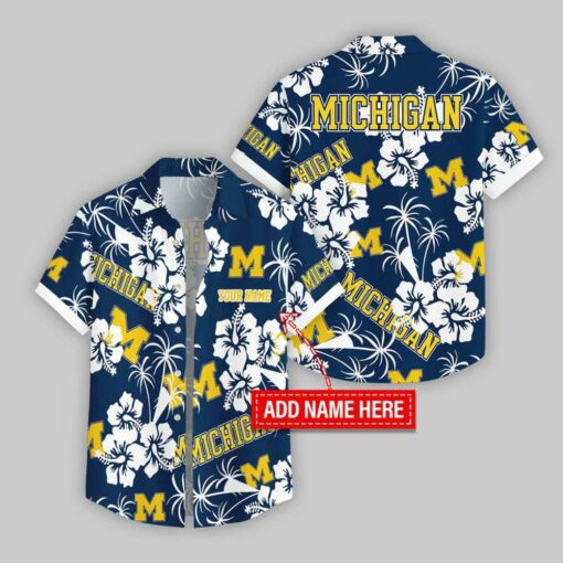 Custom Name Michigan Wolverines Hibicus Hawaiian Shirt For Fans