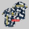 Custom Name Michigan Wolverines Hibicus Pattern Hawaiian Shirt For Fans
