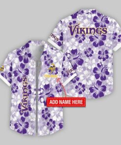 Custom Name Minnesota Vikings Flowers Pattern Hawaiian Shirt For Fans
