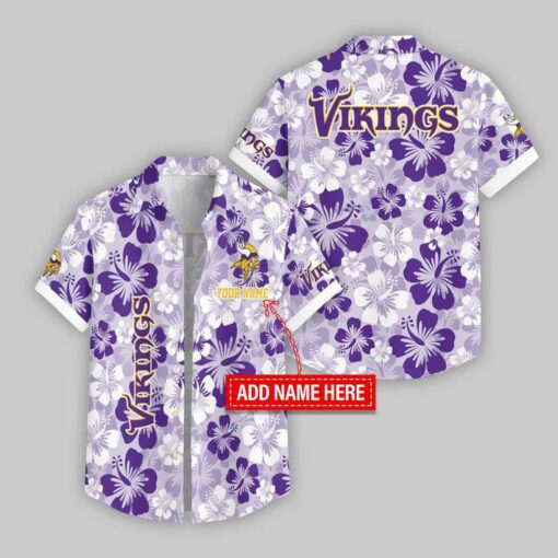 Custom Name Minnesota Vikings Flowers Pattern Hawaiian Shirt For Fans
