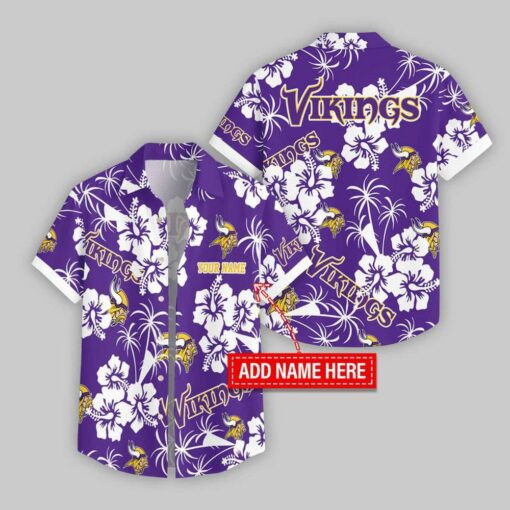 Custom Name Minnesota Vikings Hibicus Hawaiian Shirt For Fans