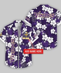 Custom Name Minnesota Vikings Hibicus Pattern Hawaiian Shirt For Fans