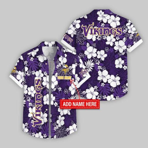Custom Name Minnesota Vikings Hibicus Pattern Hawaiian Shirt For Fans