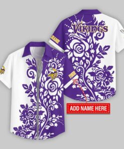Custom Name Minnesota Vikings Rose Branch Pattern Hawaiian Shirt For Fans