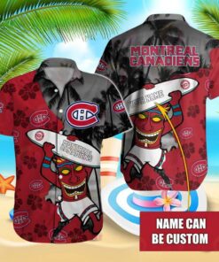 Custom Name Montreal Canadiens Tiki Surf Style Summer Hawaiian Shirt