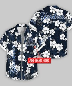 Custom Name New York Yankees Hibicus Pattern Hawaiian Shirt For Fans