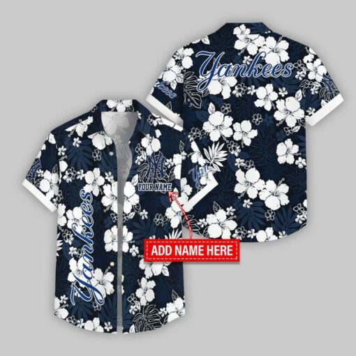 Custom Name New York Yankees Hibicus Pattern Hawaiian Shirt For Fans