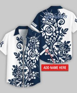 Custom Name New York Yankees Rose Branch Pattern Hawaiian Shirt For Fans