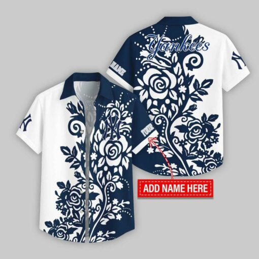 Custom Name New York Yankees Rose Branch Pattern Hawaiian Shirt For Fans